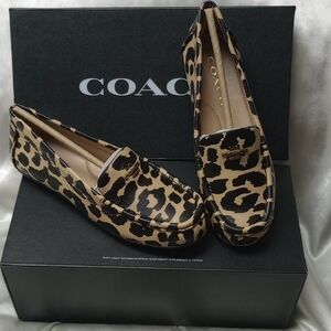 Coach Women's Tan and Black Leopard Loafers